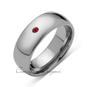 8mm,Mens,Red Ruby,White Gold,Tungsten Ring,White Gold,Birthstone,Wedding Band,Comfort Fit