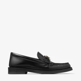 Addie Loafer Black Box Calf Leather Flat Loafers with JC Emblem