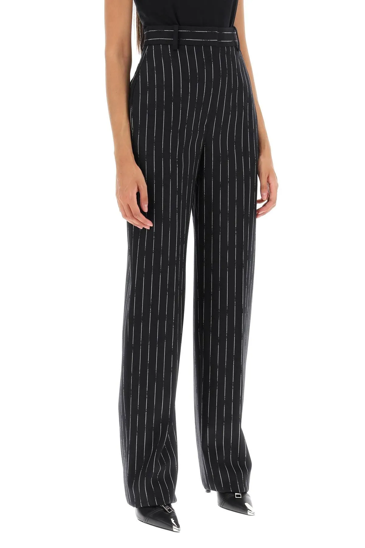 Alexander mcqueen broken pinstripe trousers 768546 QJADN BLACK IVORY