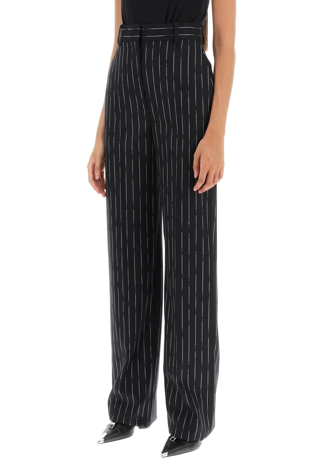 Alexander mcqueen broken pinstripe trousers 768546 QJADN BLACK IVORY