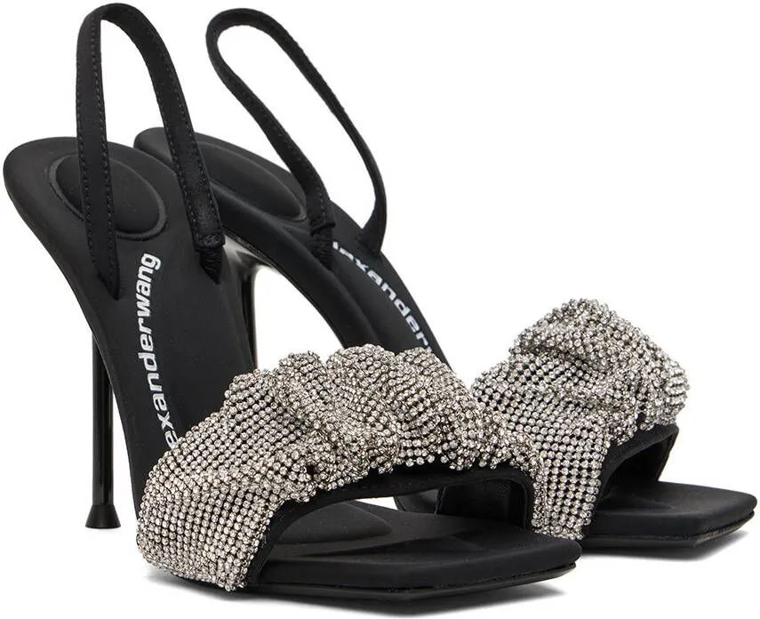 Alexander Wang Black Crystal Scrunchie Julie Heeled Sandals