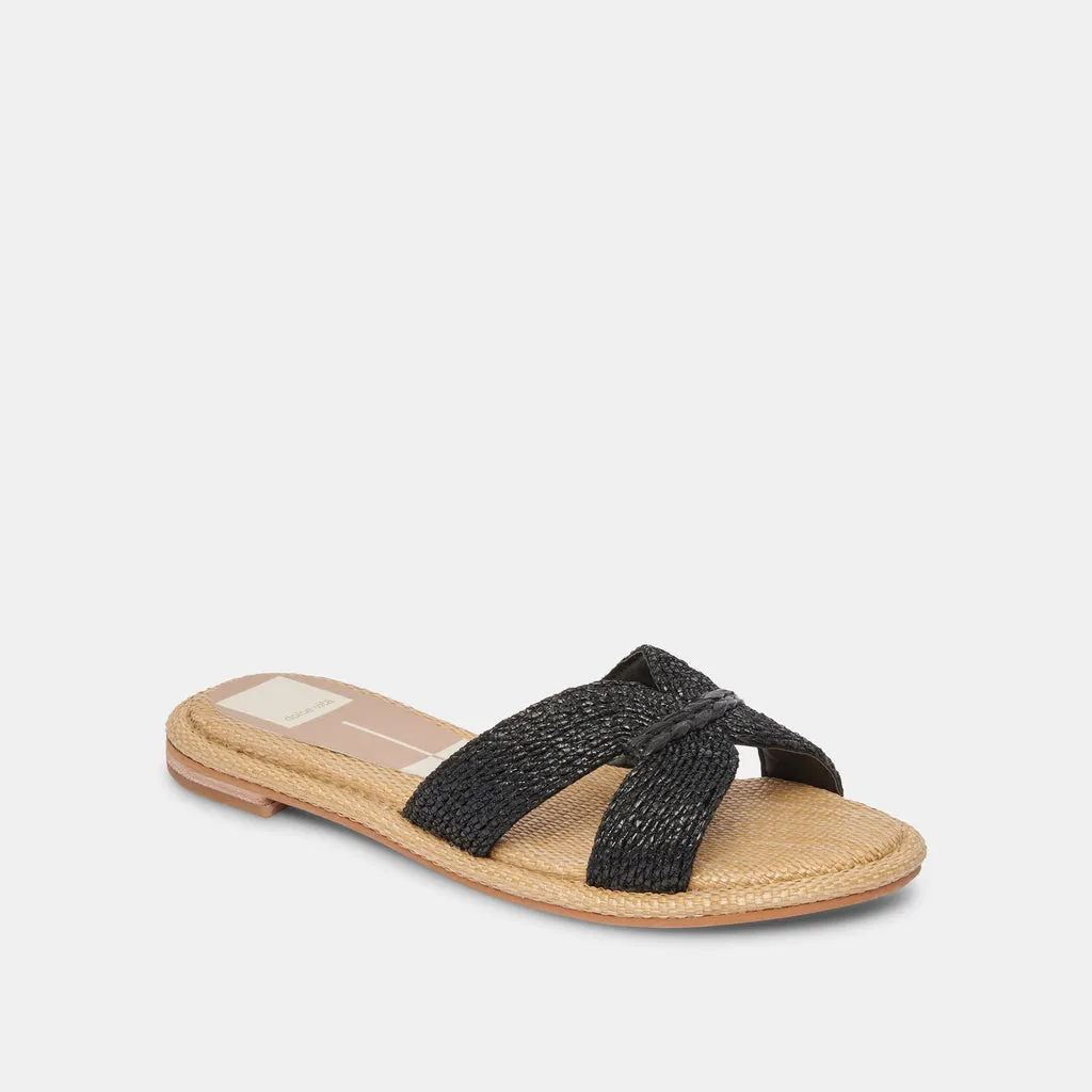 ATOMIC Flat Sandals Black | Black Raffia Flat Sandals– Dolce Vita 6894909358146