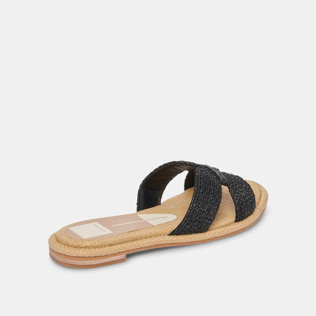 ATOMIC Flat Sandals Black | Black Raffia Flat Sandals– Dolce Vita 6894909358146