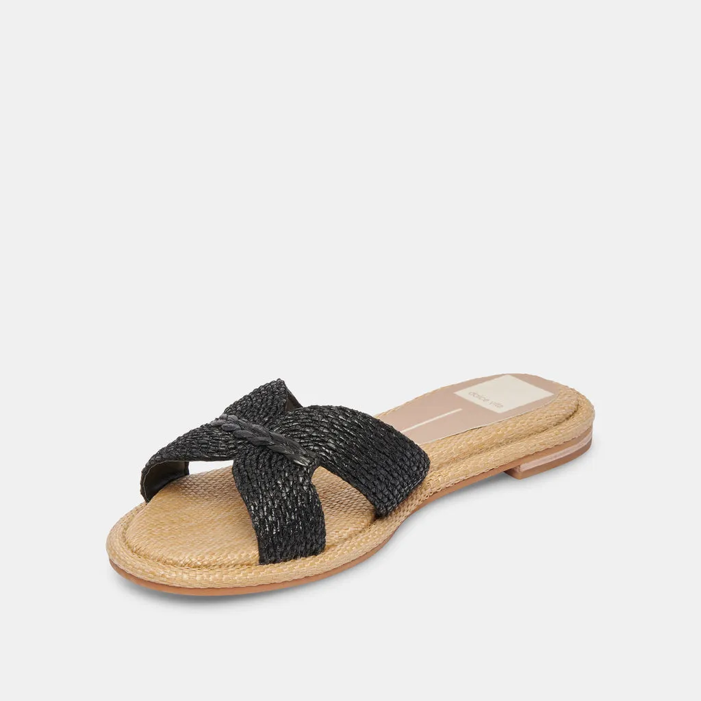 ATOMIC Flat Sandals Black | Black Raffia Flat Sandals– Dolce Vita 6894909358146