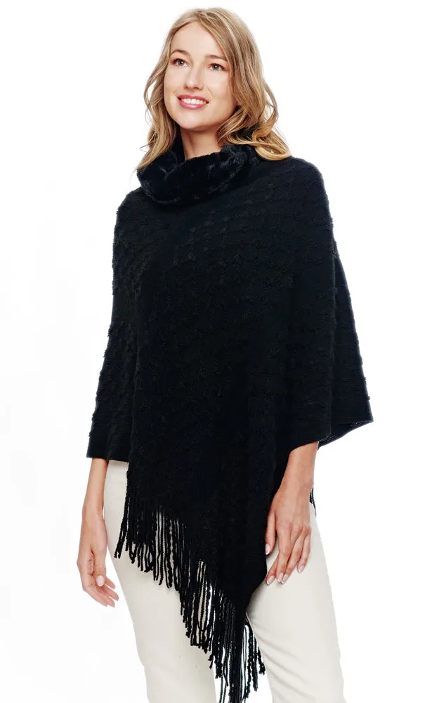 BAAP2039 Soft Fur Neck Poncho w/Fringes