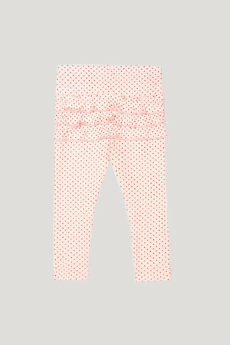 Baby Girl's White With Pink Polkadot & Ruffle Back Detail Legging