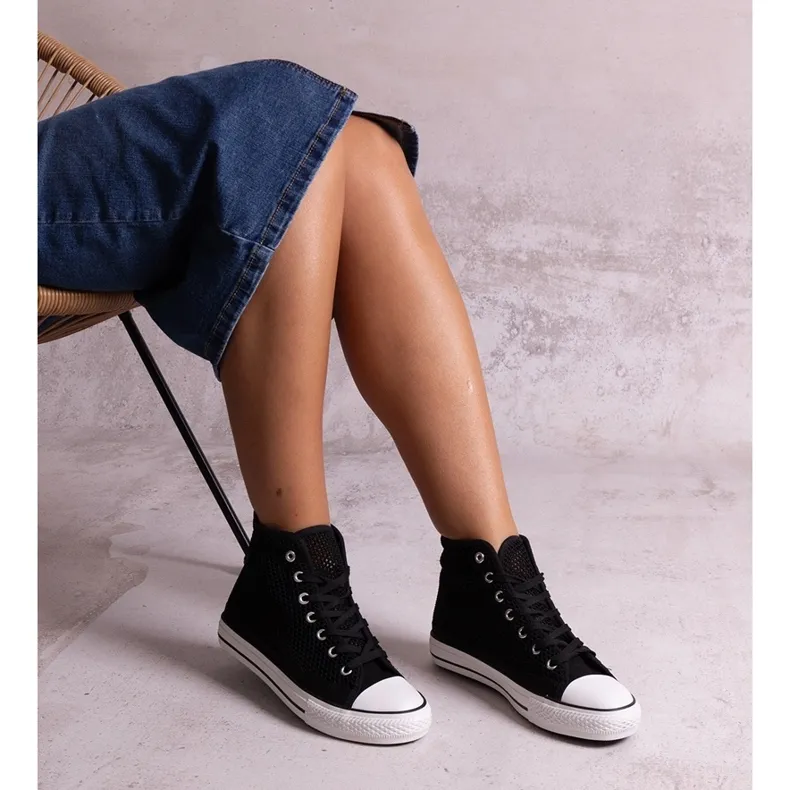 Bez marki Black high-top openwork sneakers by Shima