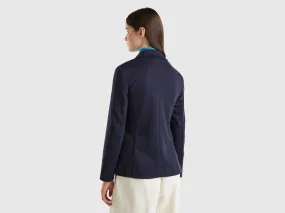 Blazer in cotton blend - Dark Blue | Benetton