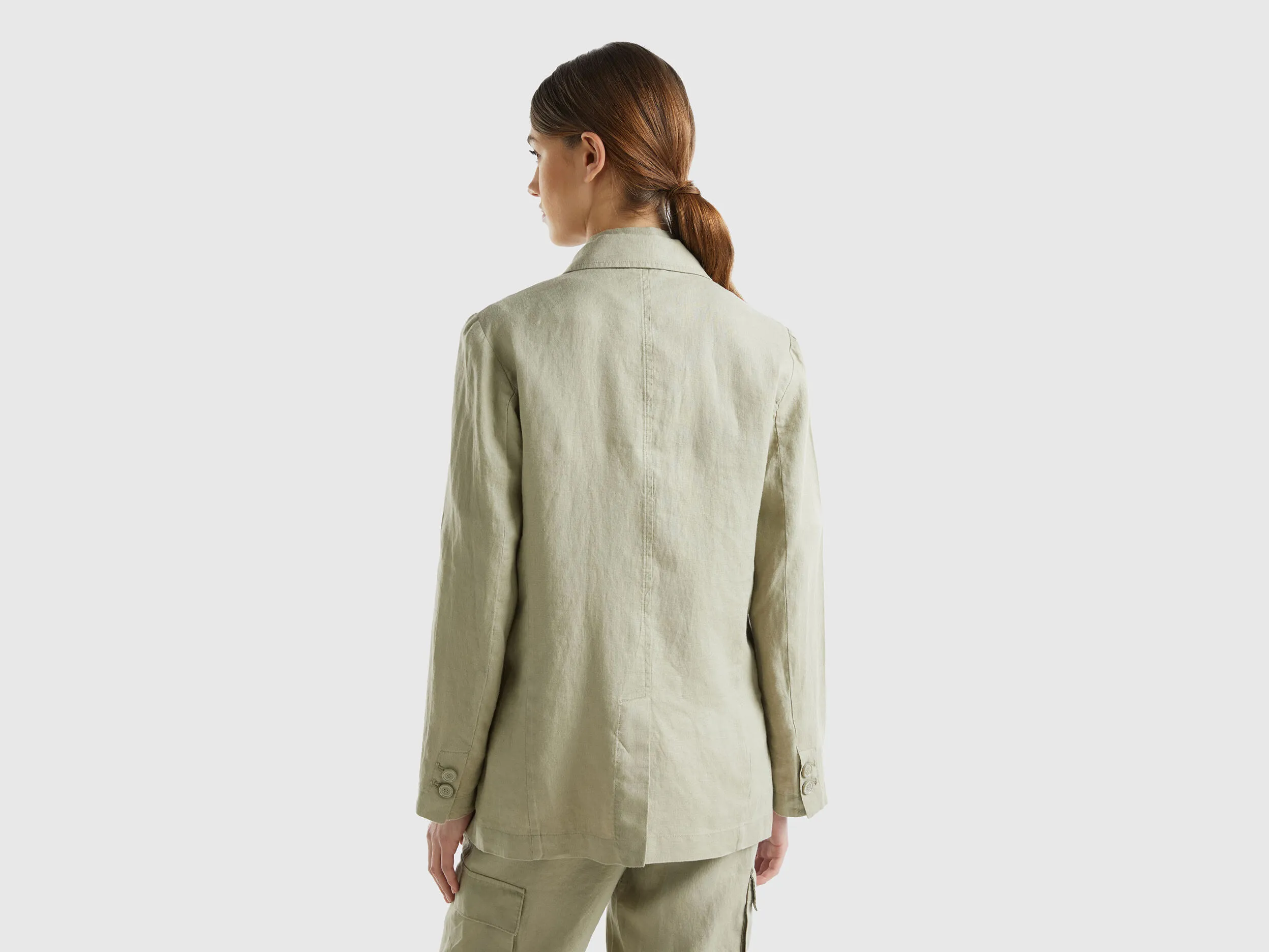 Blazer in pure linen - Light Green | Benetton