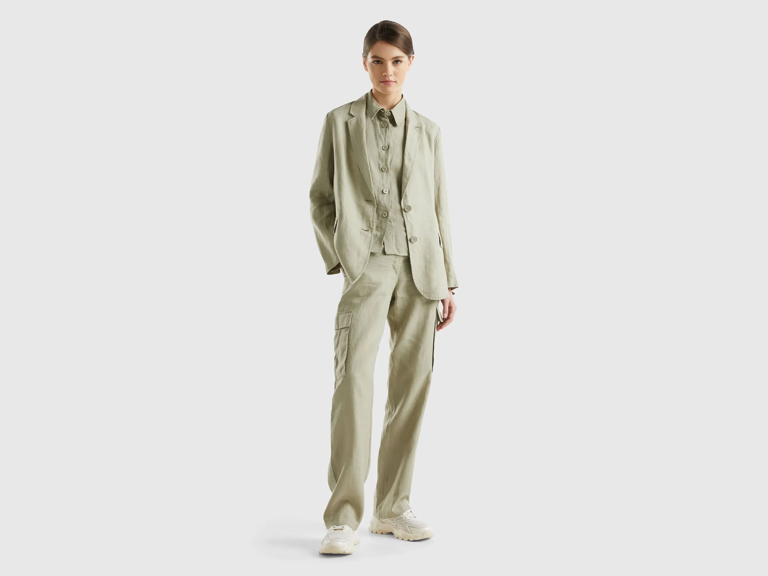 Blazer in pure linen - Light Green | Benetton