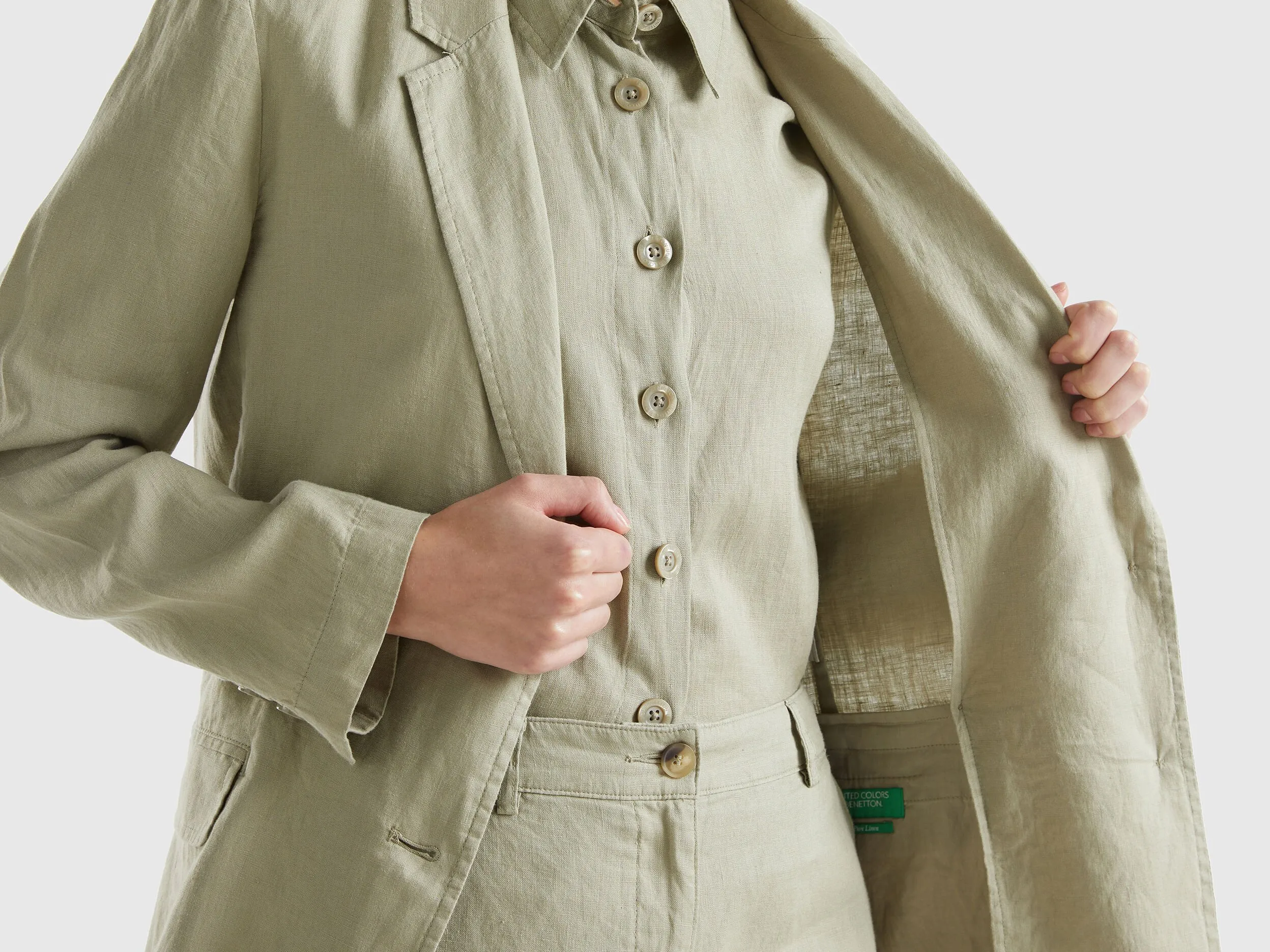 Blazer in pure linen - Light Green | Benetton