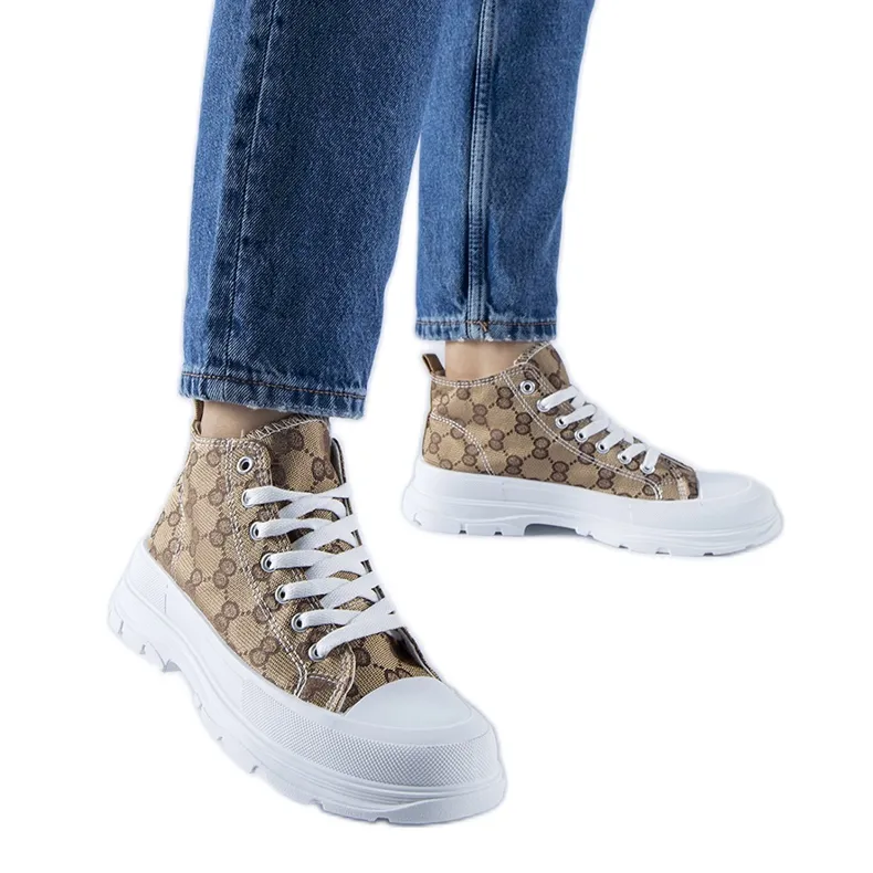 Brown sneakers decorated with the Terenzio monogram beige