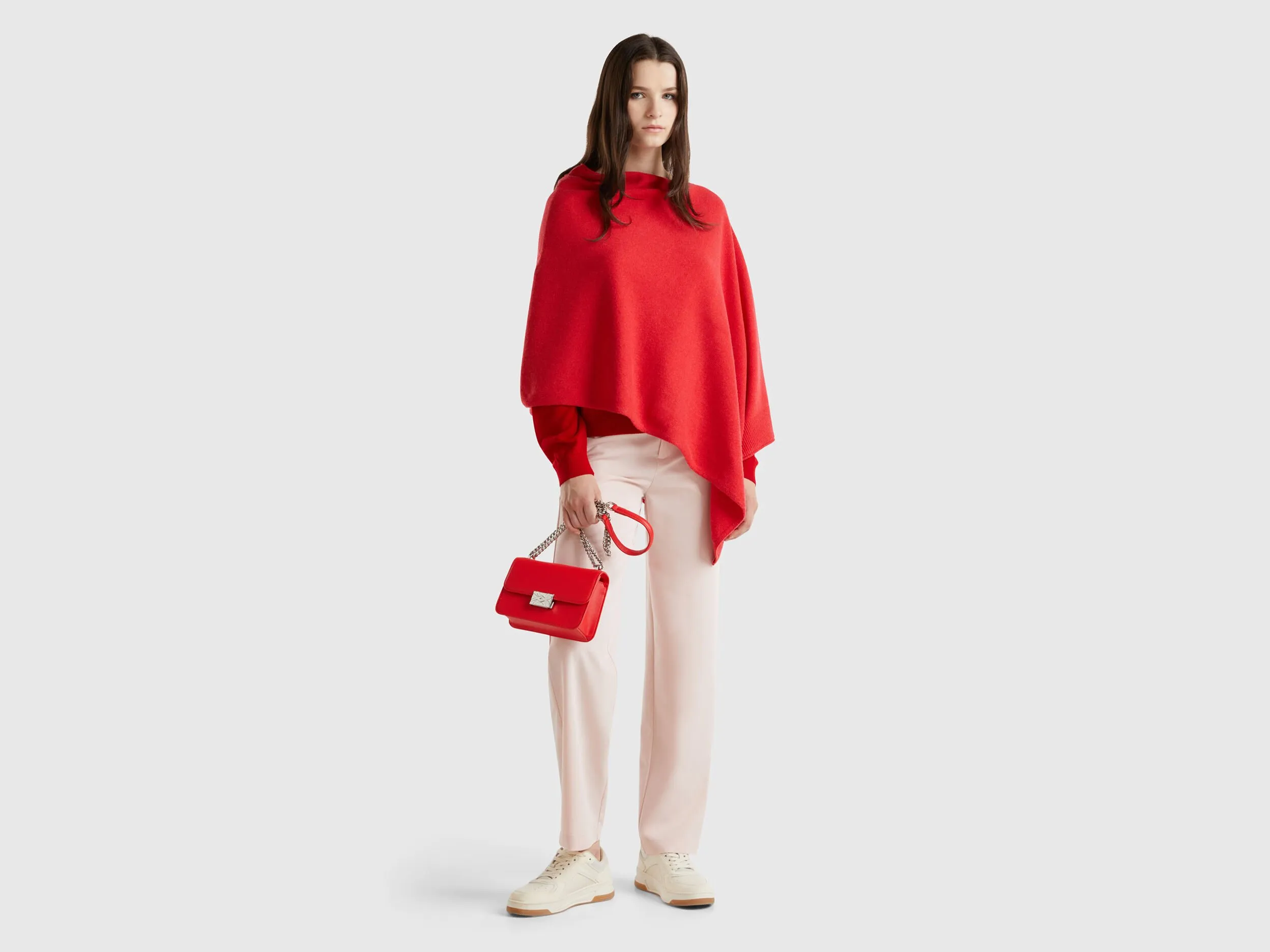 Cashmere blend poncho - Red | Benetton