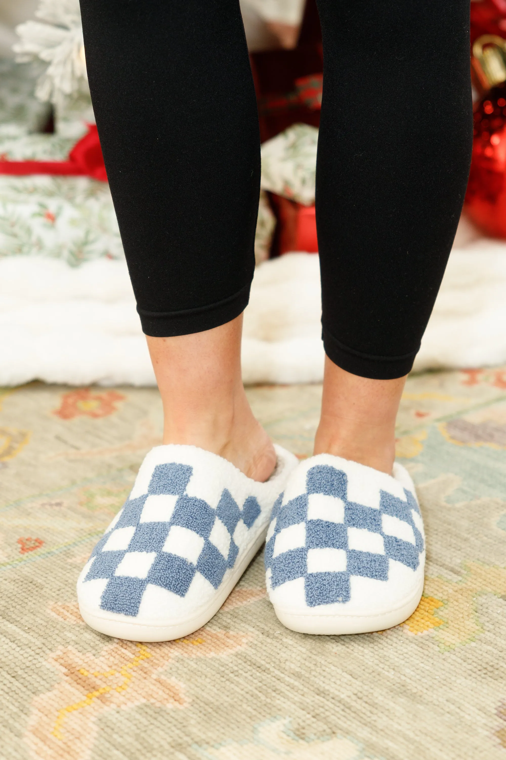 Checkered And Ready Slippers, Blue