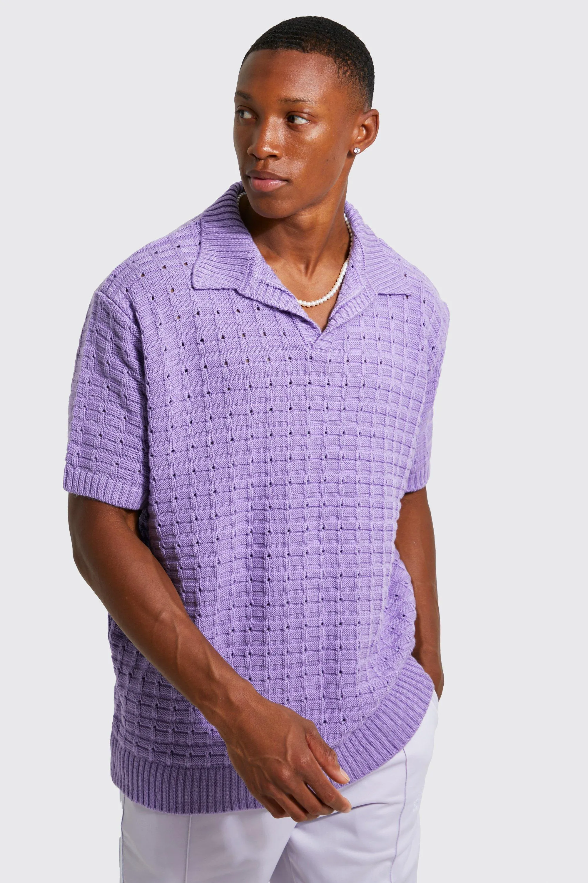 Chunky Knitted Open Stitch Polo