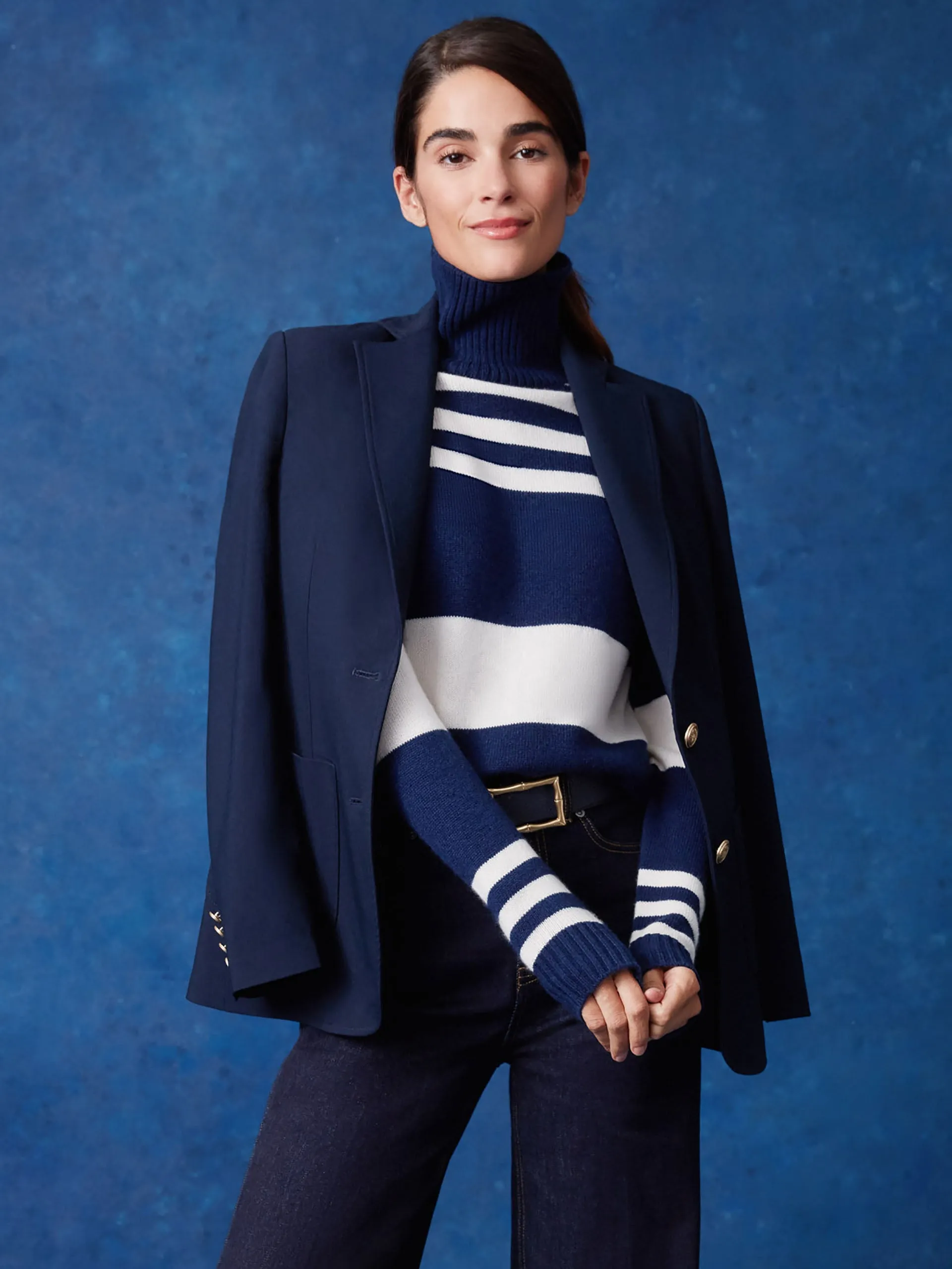 Clara Cashmere Turtleneck in Stripe