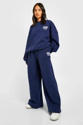 Collegiate Slogan Sweater Wide Leg Tracksuit