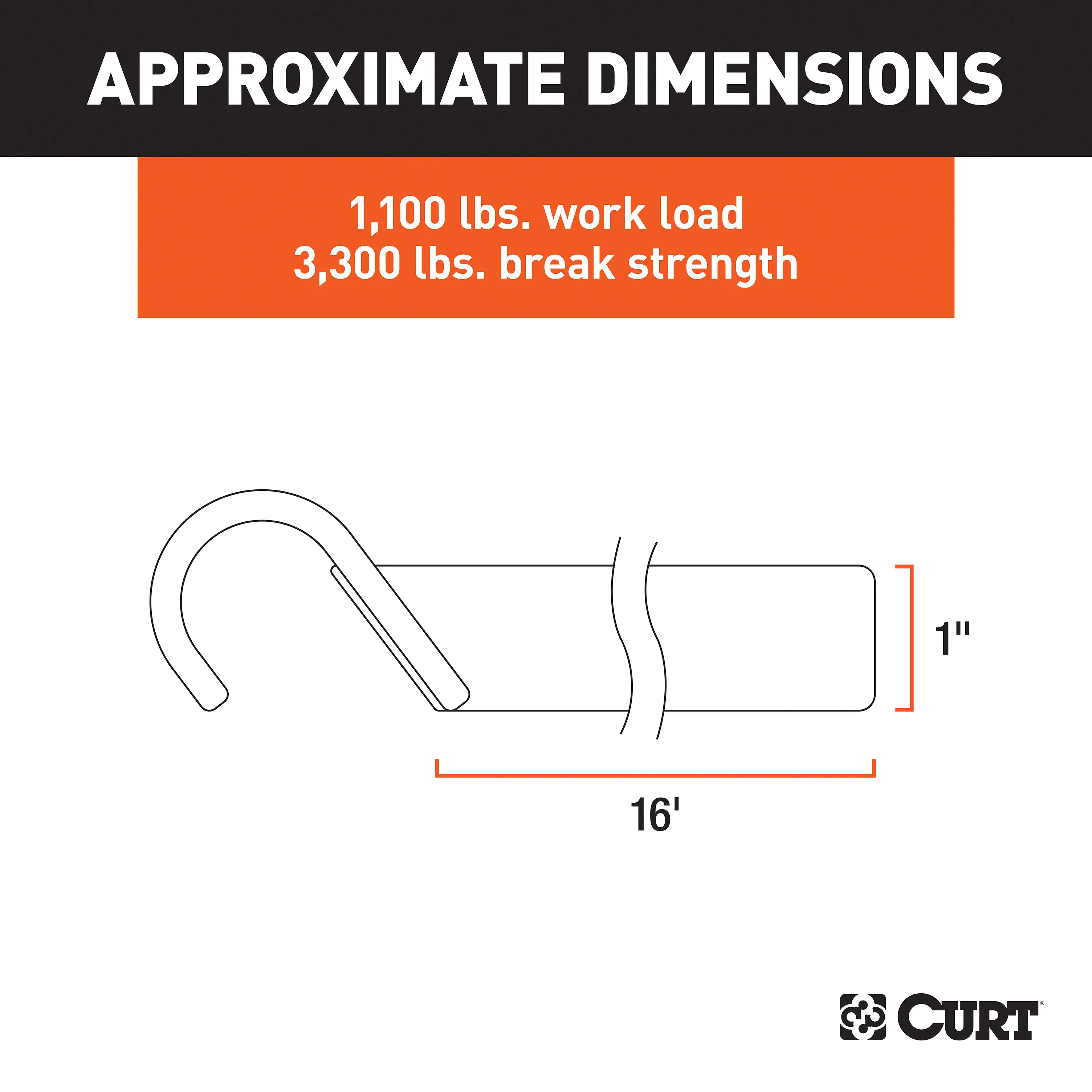 CURT 16' Orange Cargo Straps with J-Hooks, 1100 lbs., 2-Pack