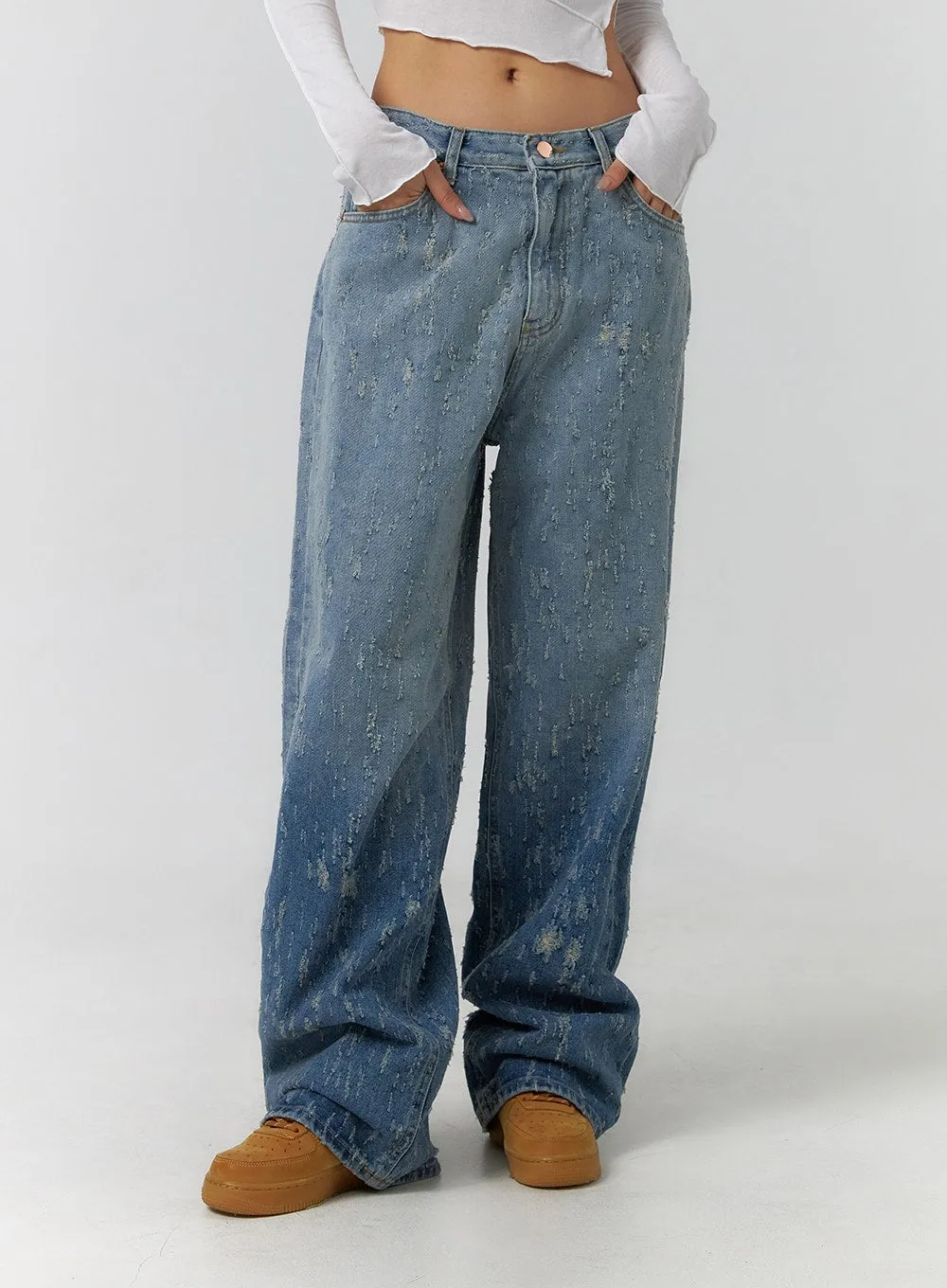 Distressed Wide Leg Denim CF401