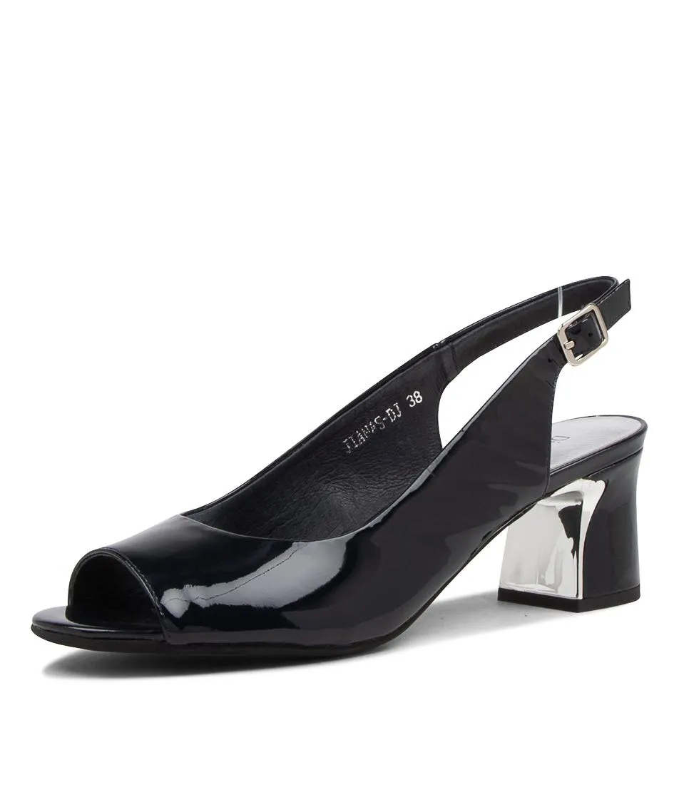 DJANGO & JULIETTE Jianas Navy Patent Leather Heeled Sandals