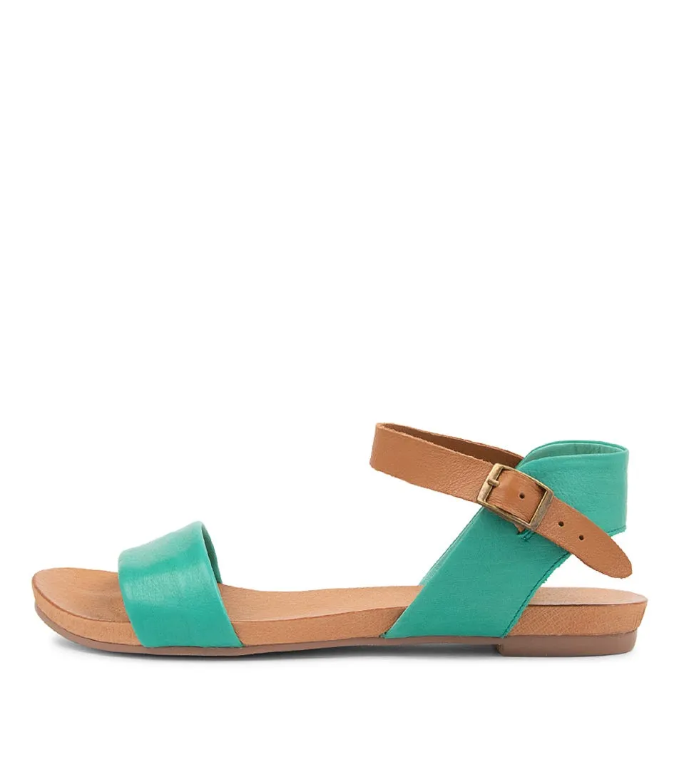 DJANGO & JULIETTE Jinnit Light Emerald Tan Leather Sandals