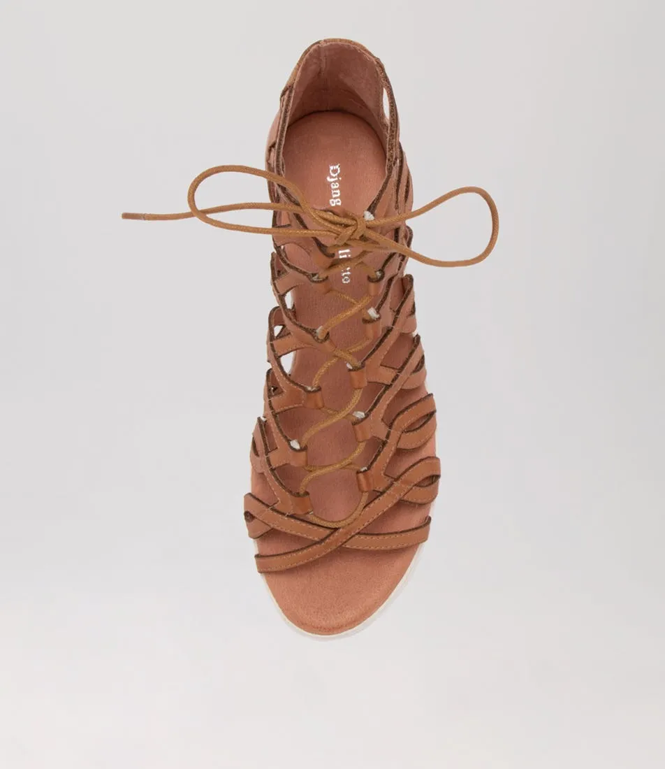 DJANGO & JULIETTE Machupa Dark Tan Leather Sandals Ws