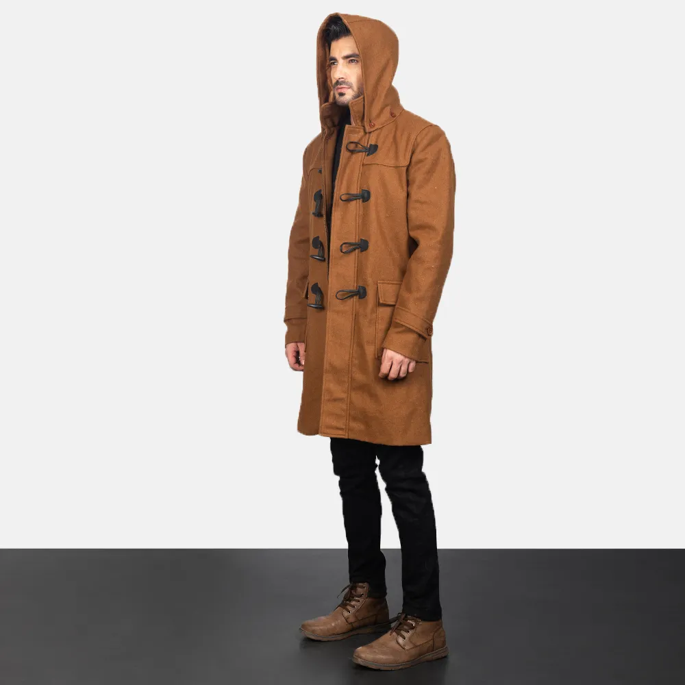 Drake Khaki Wool Hooded Duffle Coat