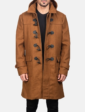 Drake Khaki Wool Hooded Duffle Coat