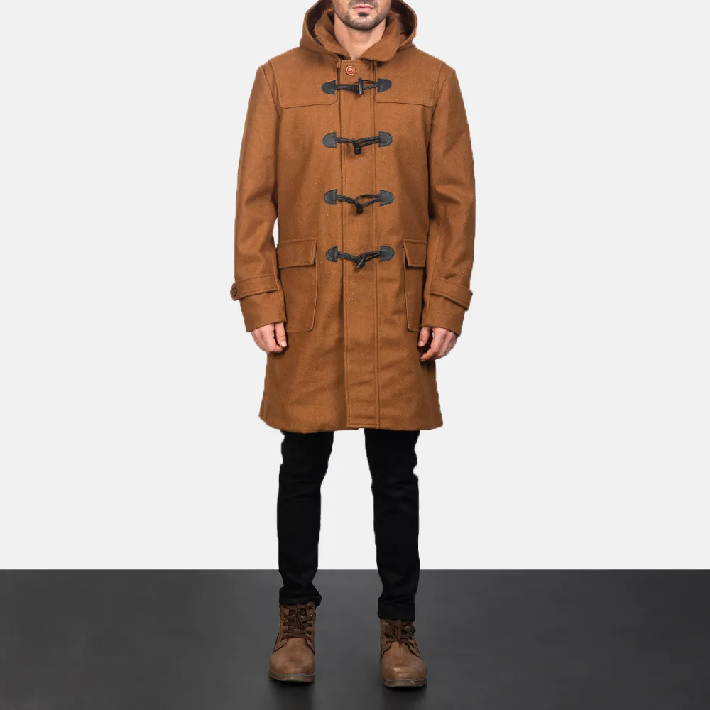 Drake Khaki Wool Hooded Duffle Coat