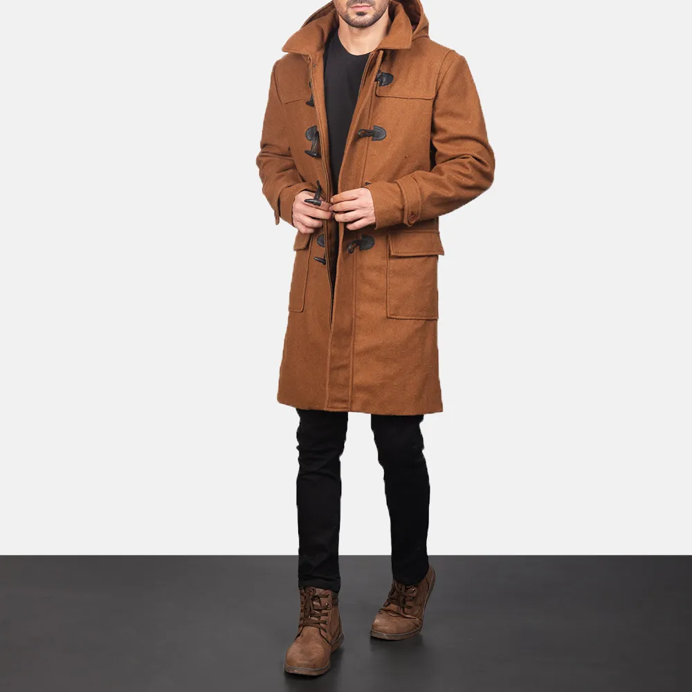 Drake Khaki Wool Hooded Duffle Coat