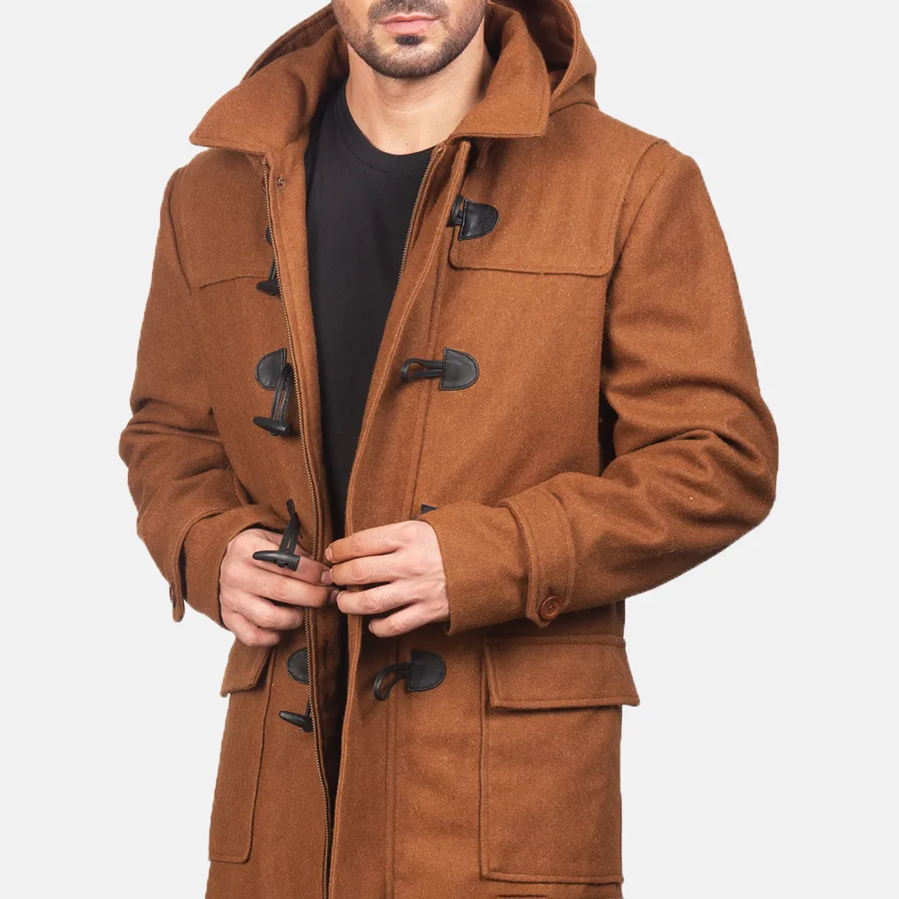 Drake Khaki Wool Hooded Duffle Coat