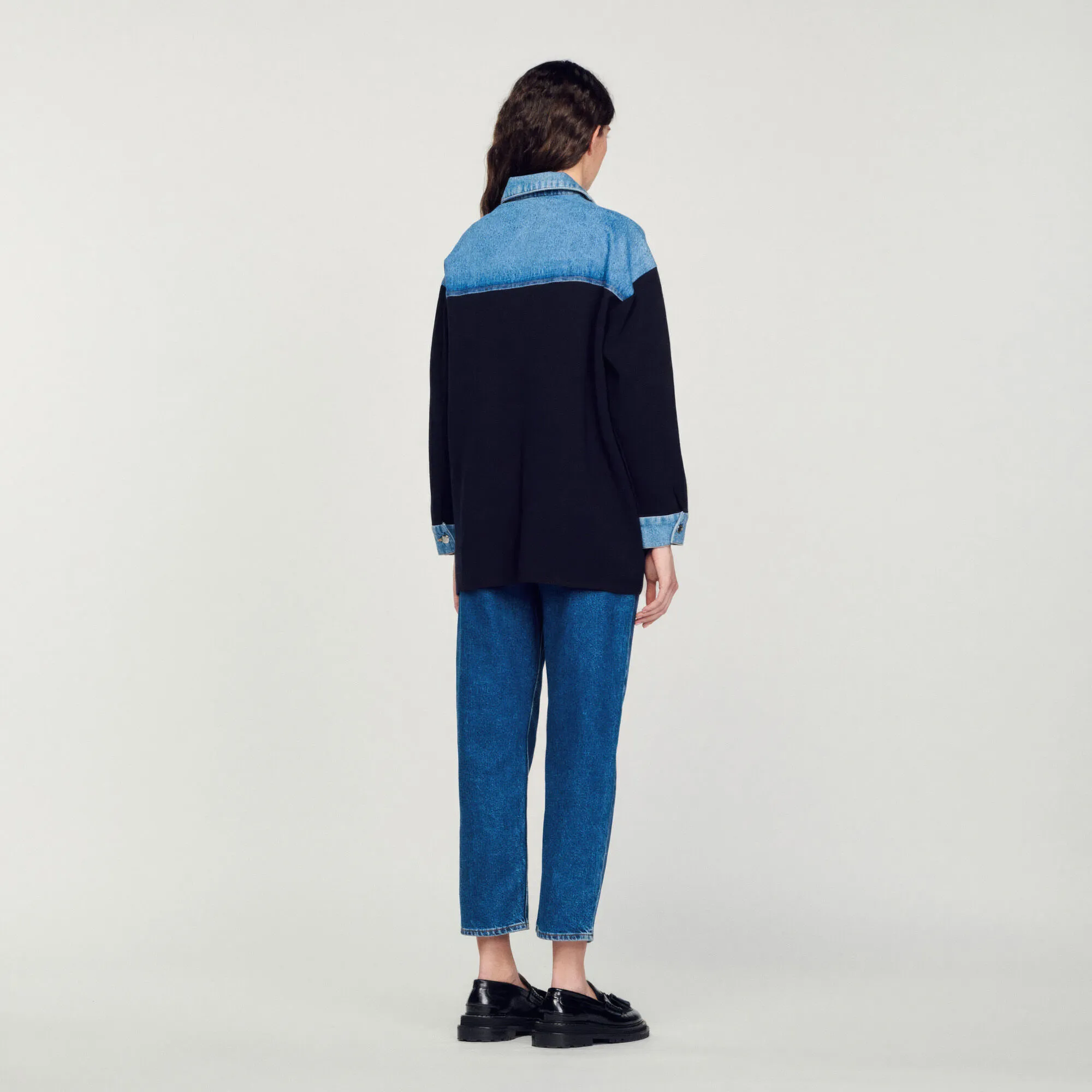 Dual material jacket style cardi-coat