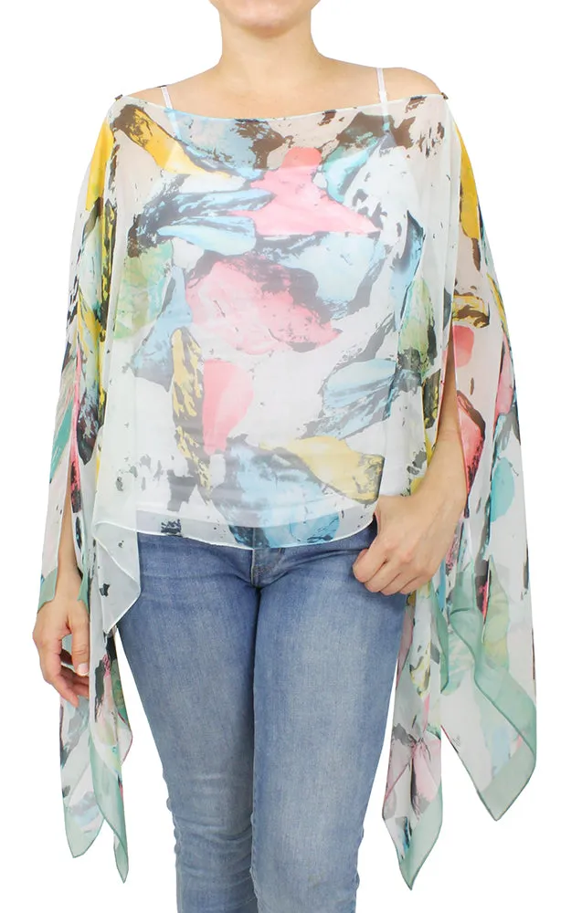 EAP9605 Abstract Print Chiffon Poncho