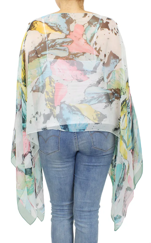 EAP9605 Abstract Print Chiffon Poncho