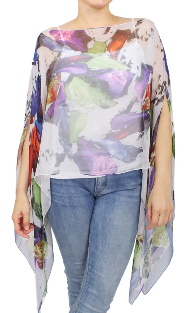 EAP9605 Abstract Print Chiffon Poncho