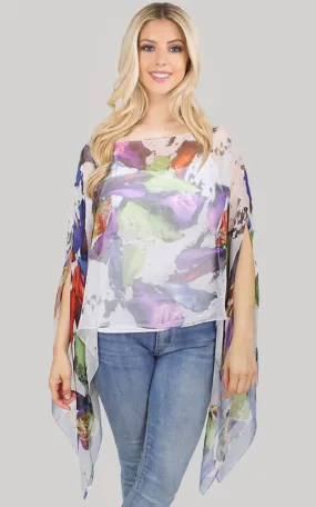 EAP9605 Abstract Print Chiffon Poncho