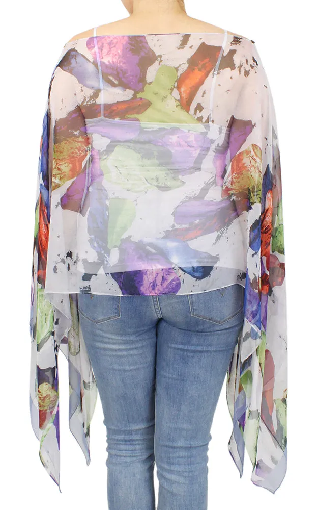 EAP9605 Abstract Print Chiffon Poncho