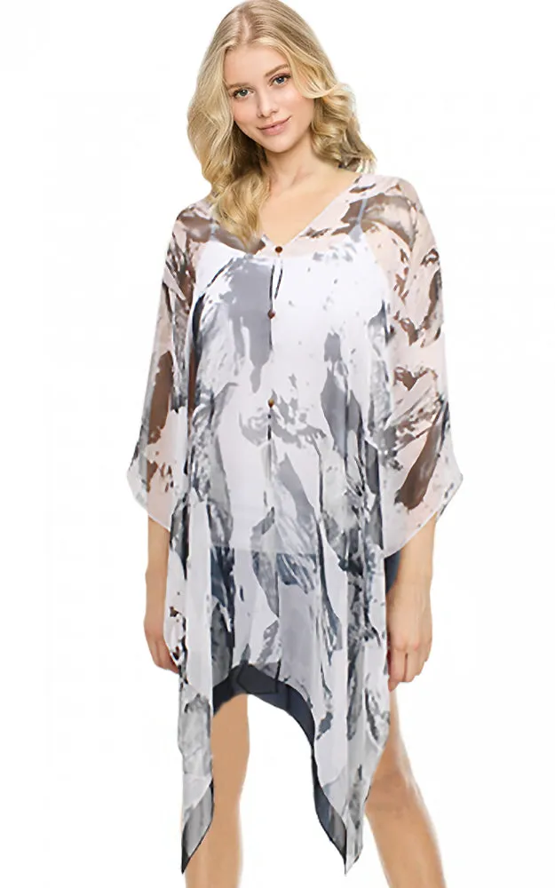 EAP9605 Abstract Print Chiffon Poncho