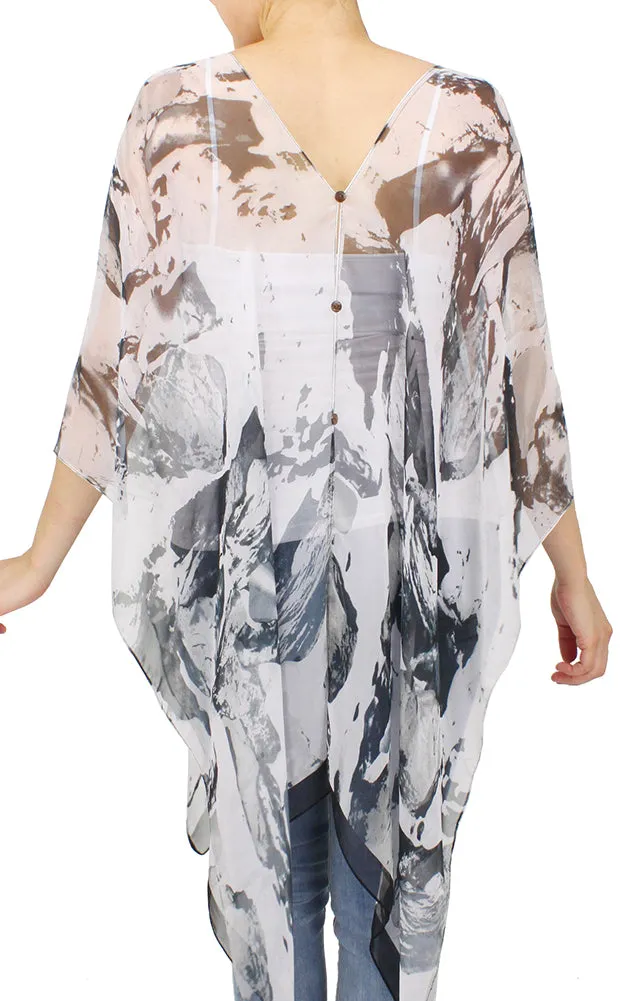 EAP9605 Abstract Print Chiffon Poncho