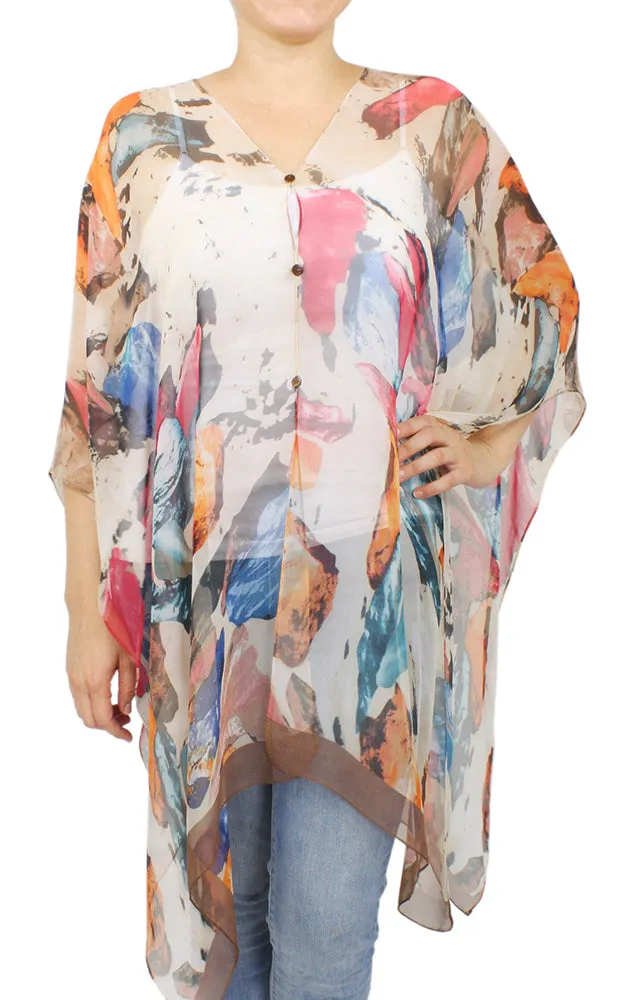 EAP9605 Abstract Print Chiffon Poncho