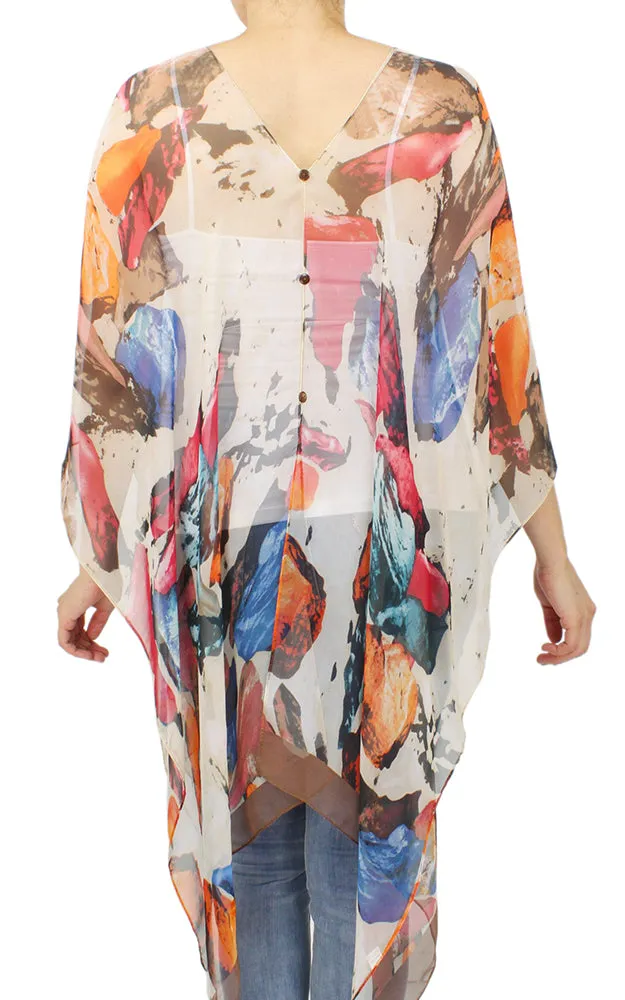 EAP9605 Abstract Print Chiffon Poncho