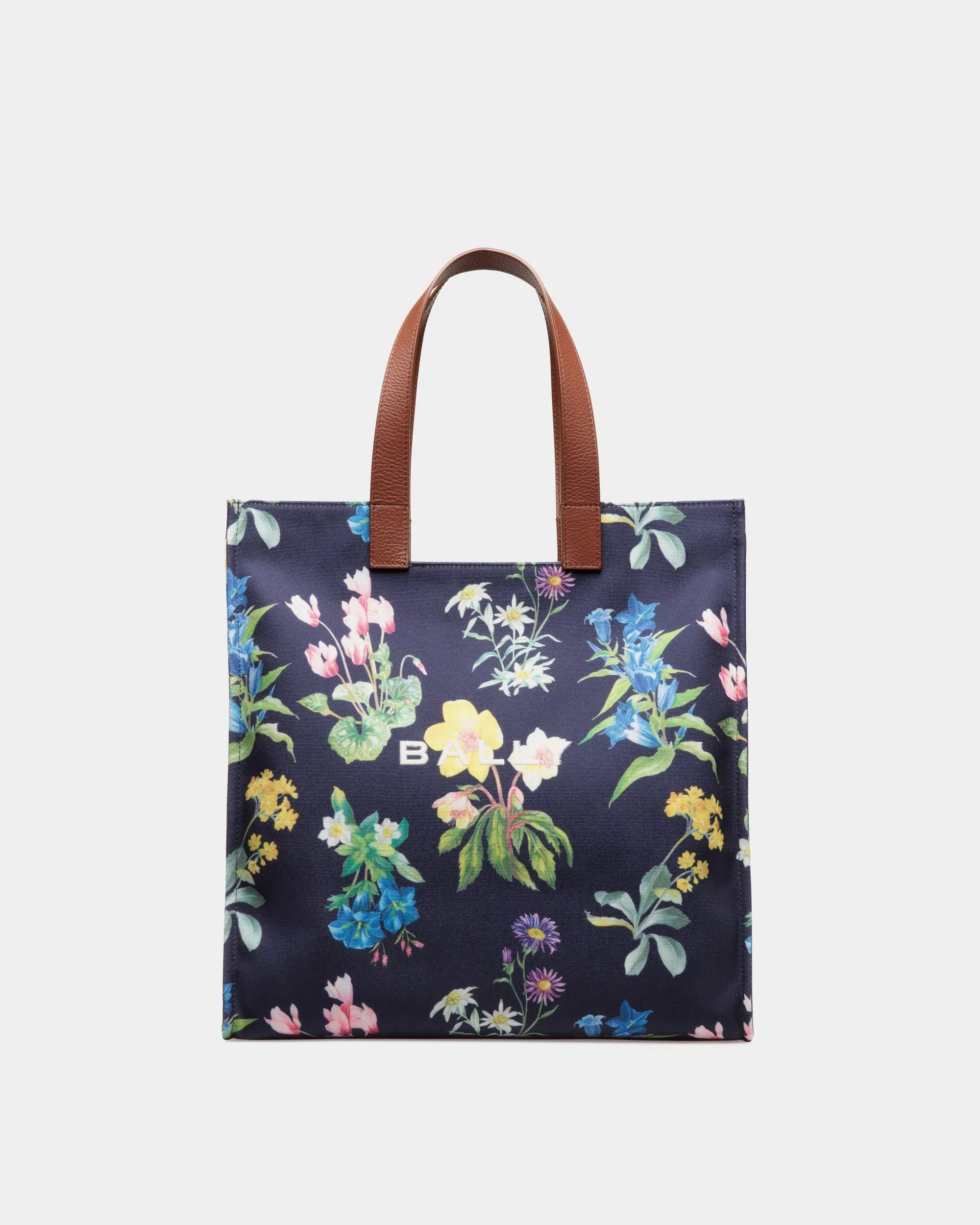 Easy Bally Tote Bag In Mountain Flower Print Canvas And Leather 