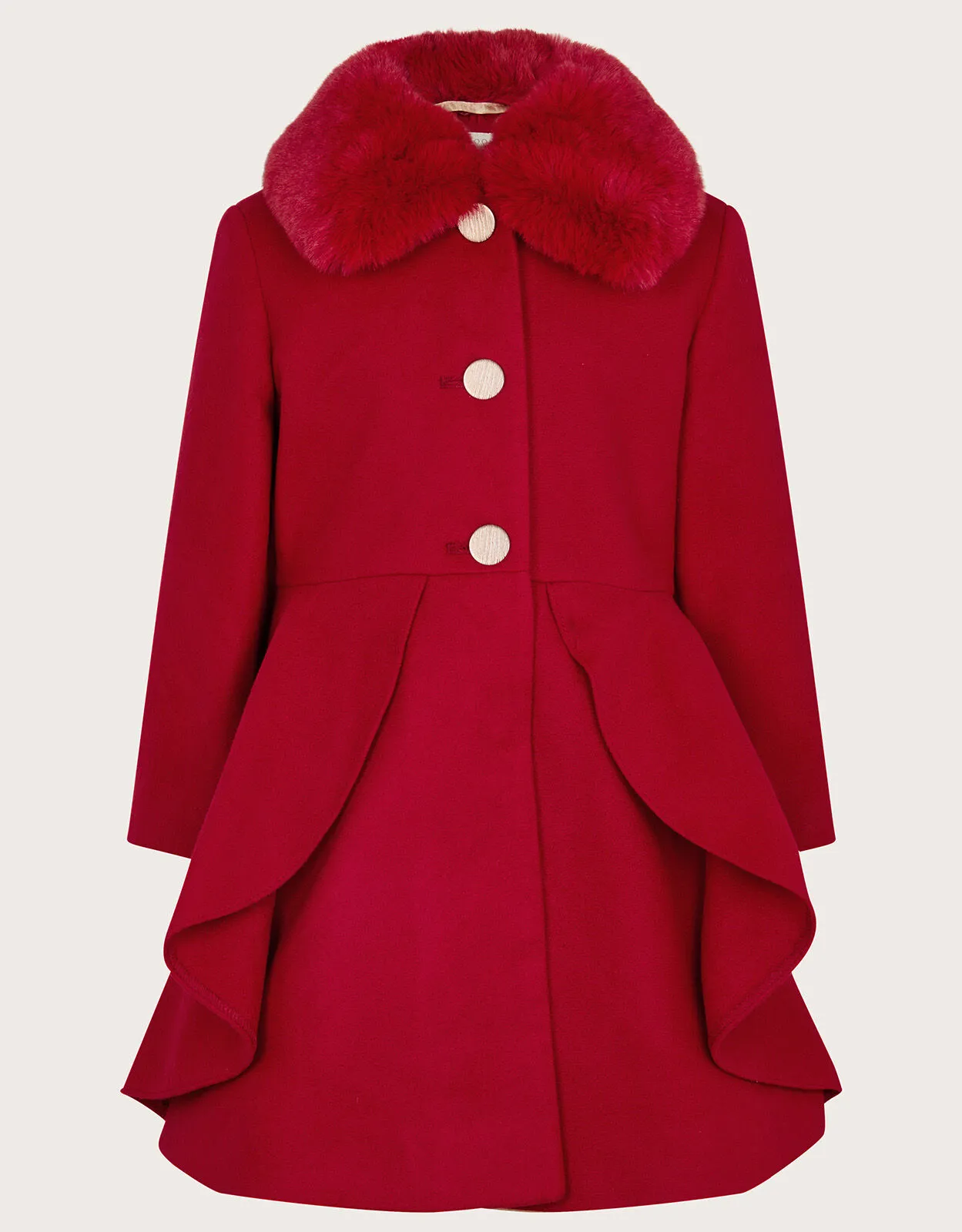 Faux Fur Collar Swing Coat Red