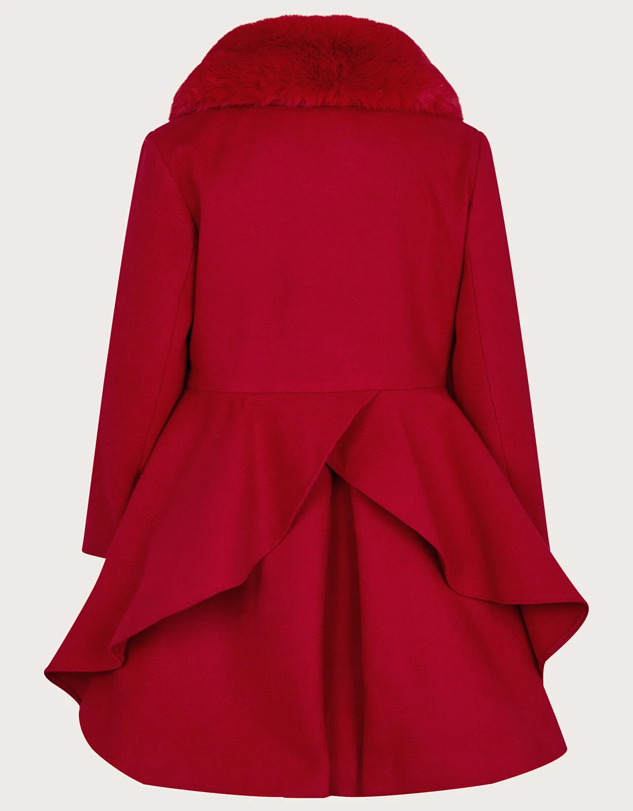 Faux Fur Collar Swing Coat Red