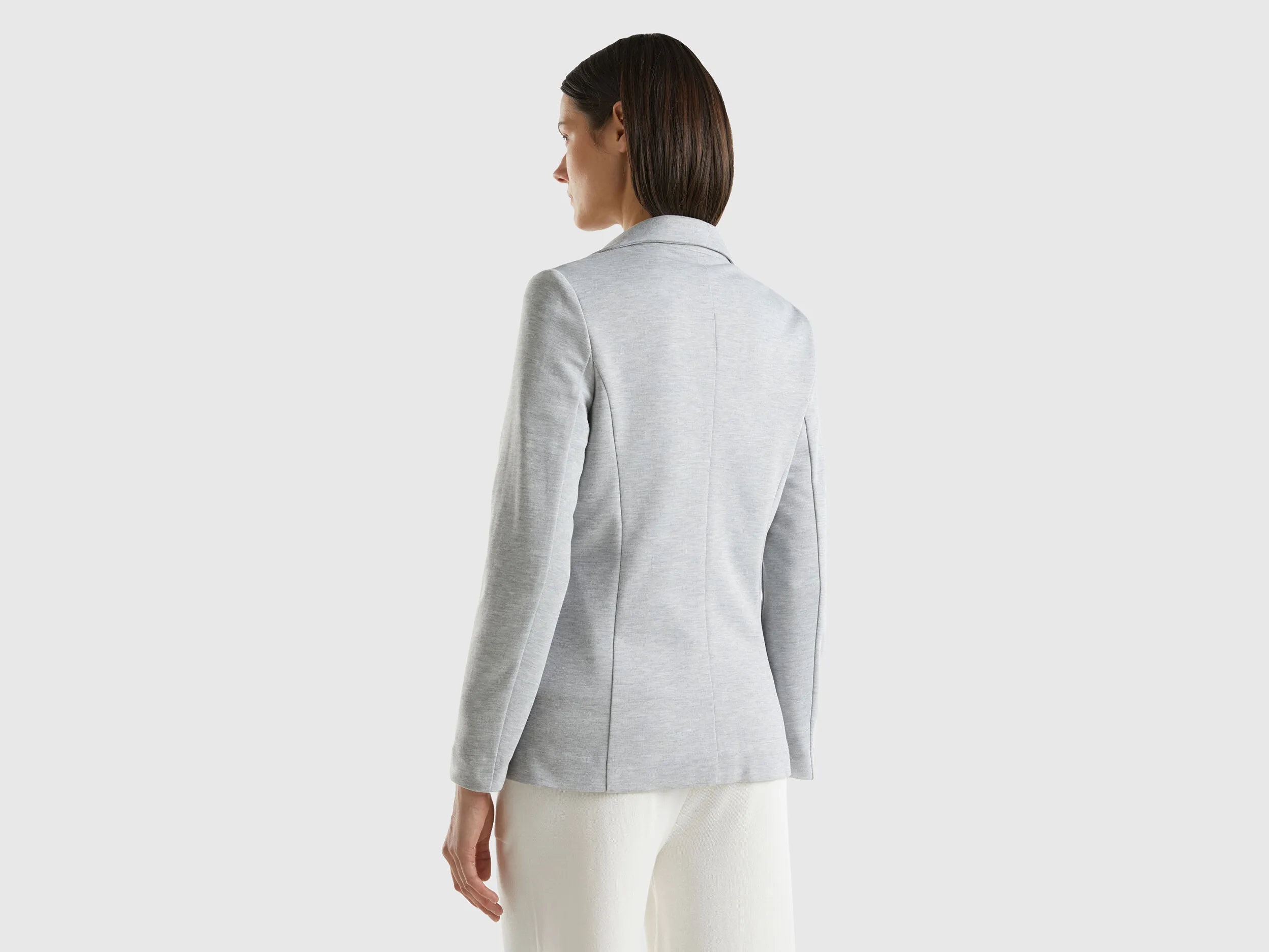 Fitted blazer in cotton blend - Light Gray | Benetton