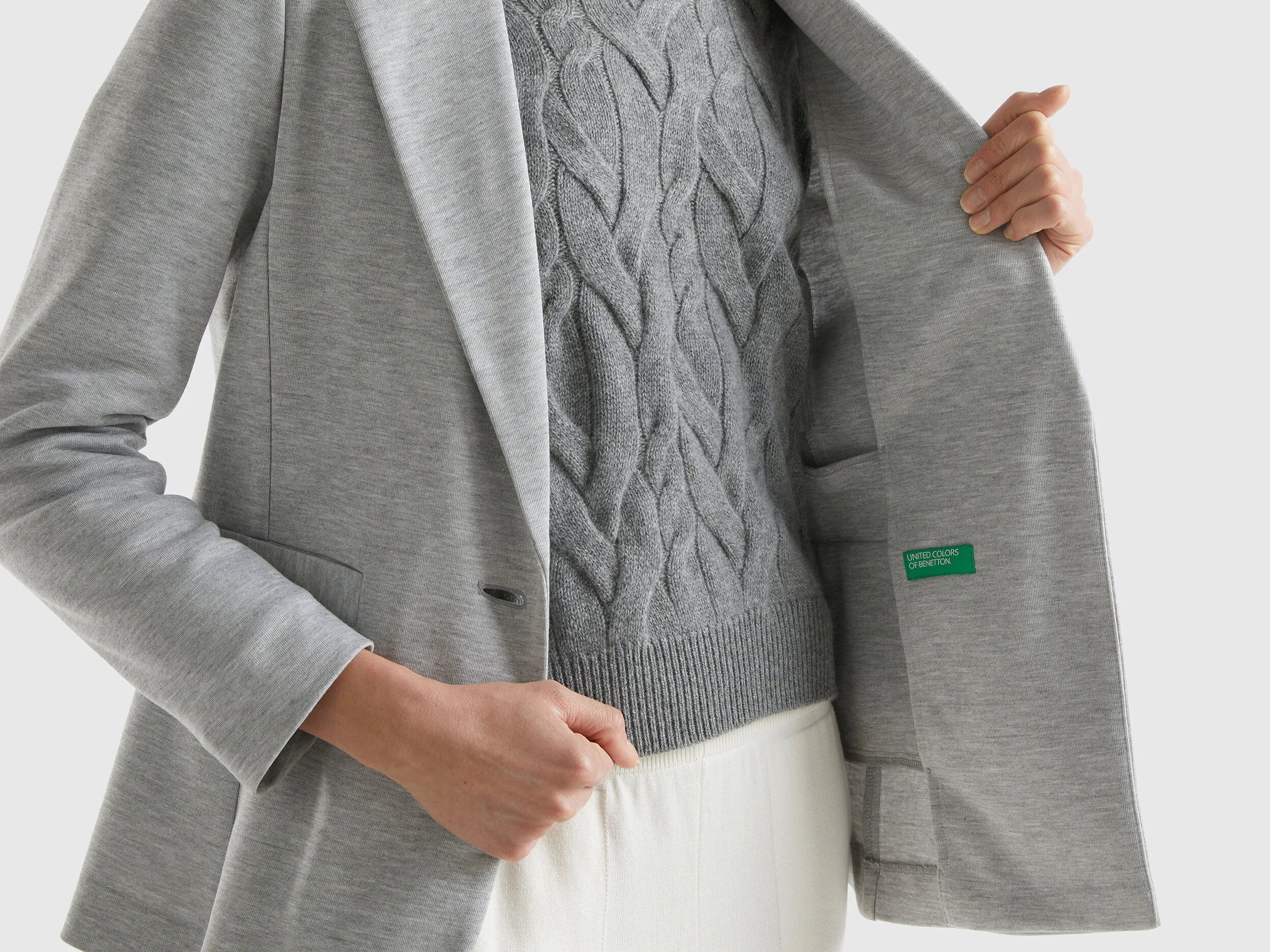 Fitted blazer in cotton blend - Light Gray | Benetton