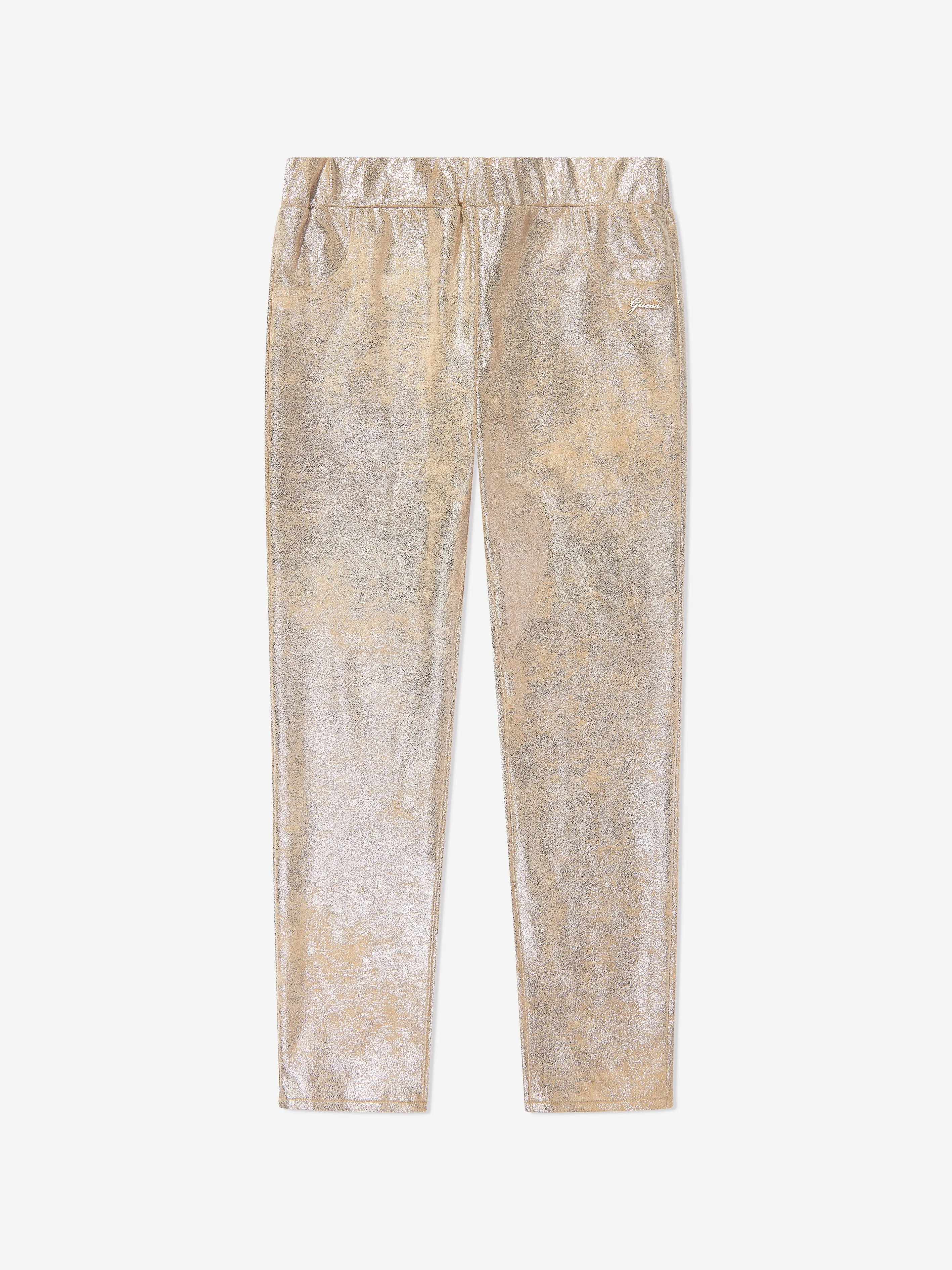 Girls Foil Suede Leggings in Gold