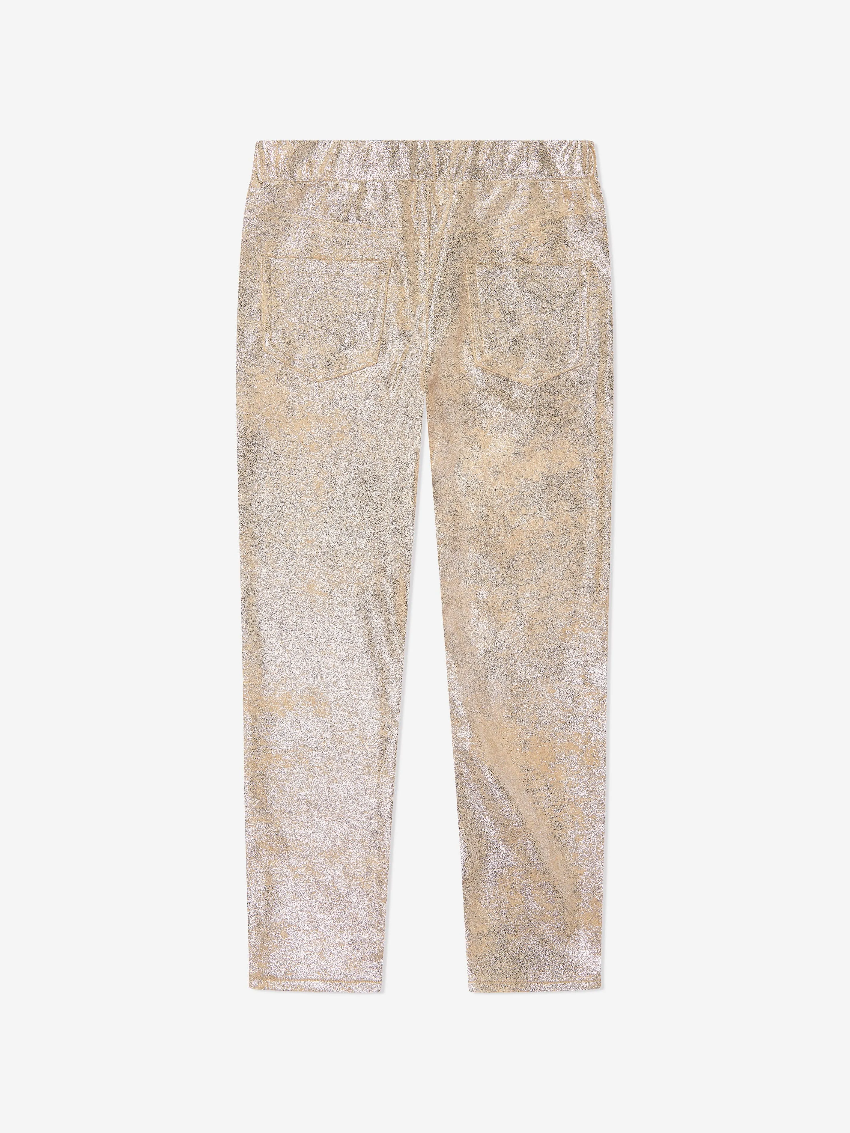 Girls Foil Suede Leggings in Gold