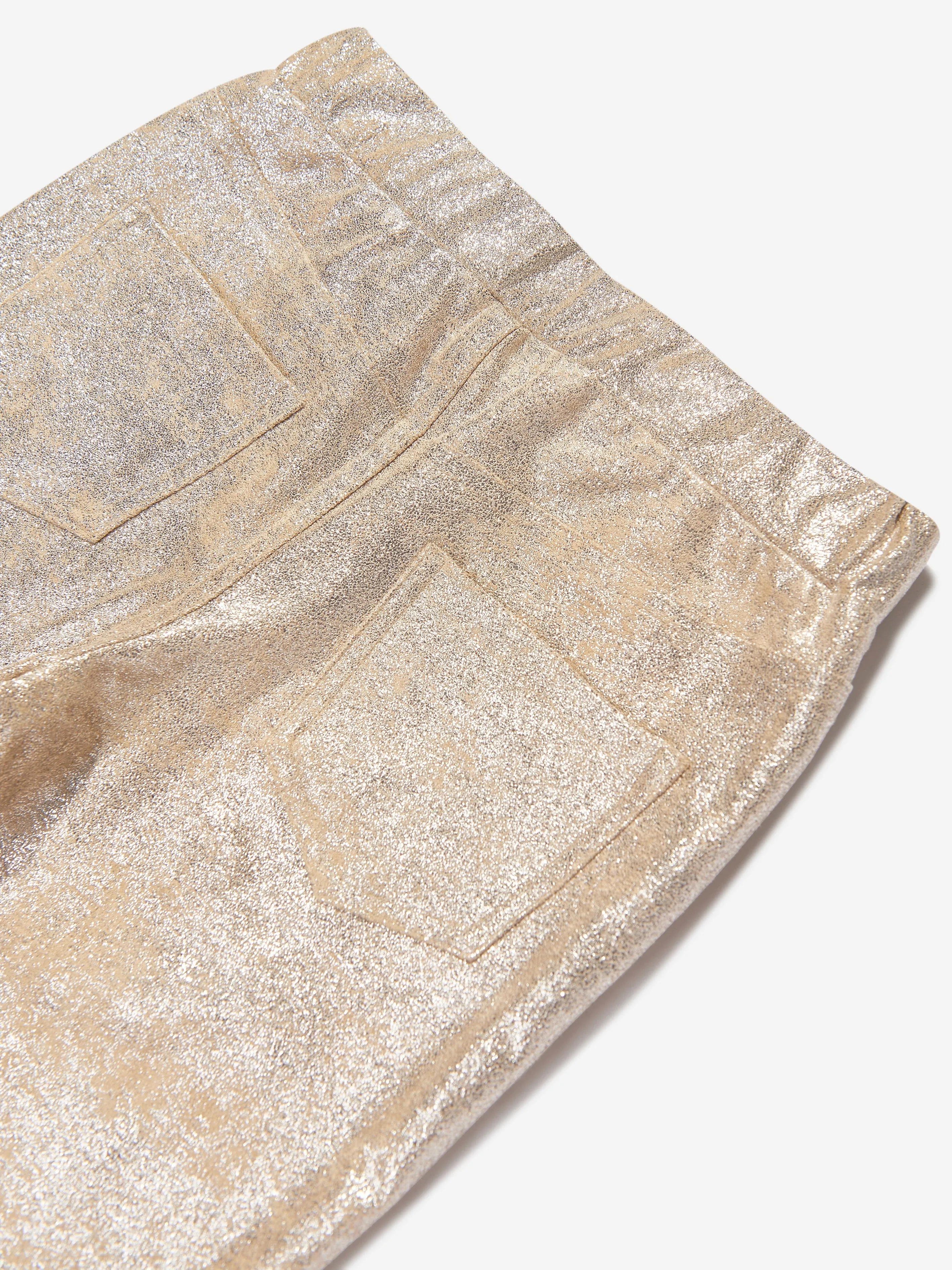 Girls Foil Suede Leggings in Gold