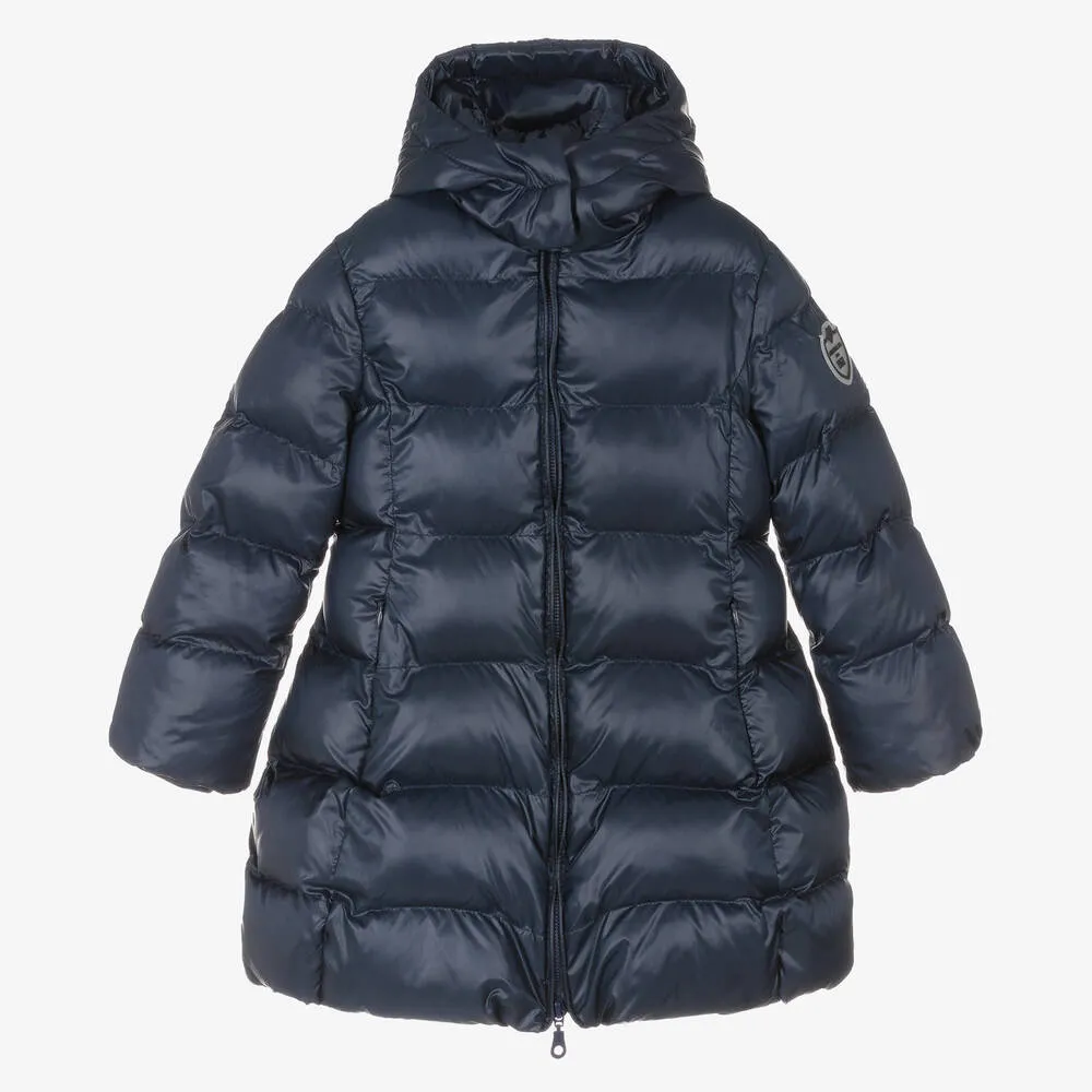 Girls Navy Blue Hooded Puffer Coat